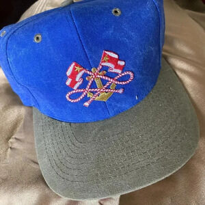 Women's Cap Sun Hat in Solid Blue & Gray with Embroidered Red Marine Design